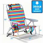Portable Lay-Flat Beach Chair | 2-Pack | 5-Position Backpack Chair with Cup Holder