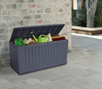 Keter Marvel Plus 71 Gallon Resin Outdoor Storage Box for Patio Furniture Cushions, Throw Pillows, Garden Tools and Pool Floats, Beige