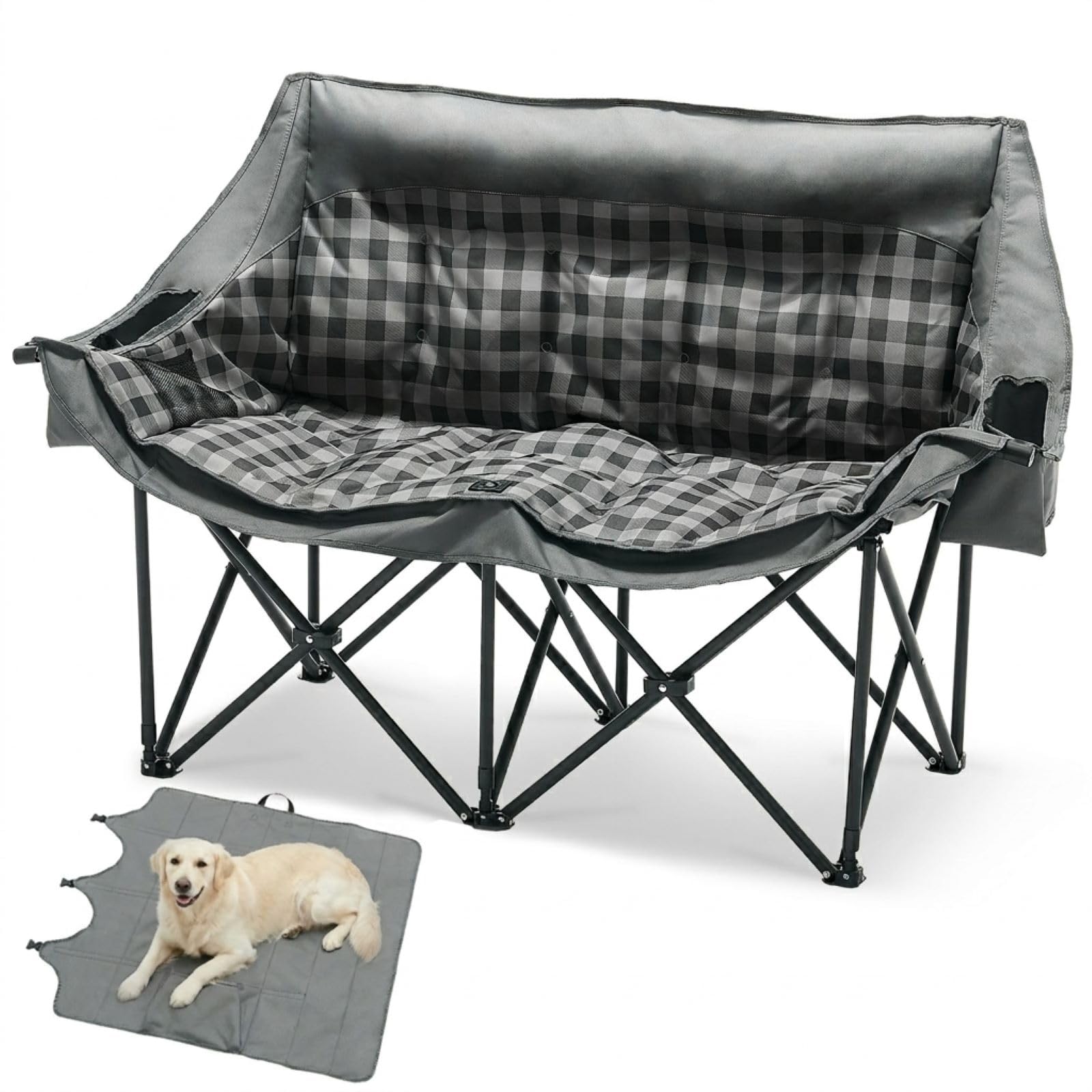 DoCred Double Camping Loveseat Chair | 2-Person | 660 lb Capacity | Cup Holders & Side Pockets