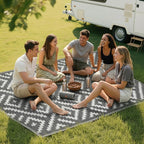 RURALITY Outdoor Rugs 8'x10' Waterproof for Patios Clearance,Plastic Straw Mats for RV, Camping,Backyard,Porch,Deck,Balcony,Reversible,Geometric