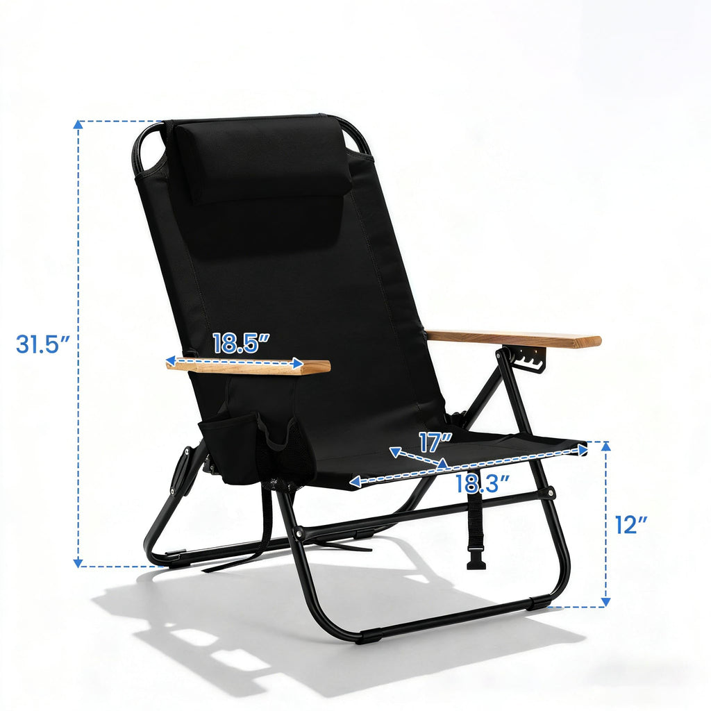 Portable Lay-Flat Beach Chair | 2-Pack | 5-Position Backpack Chair with Cup Holder