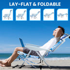 Portable Lay-Flat Beach Chair | 2-Pack | 5-Position Backpack Chair with Cup Holder