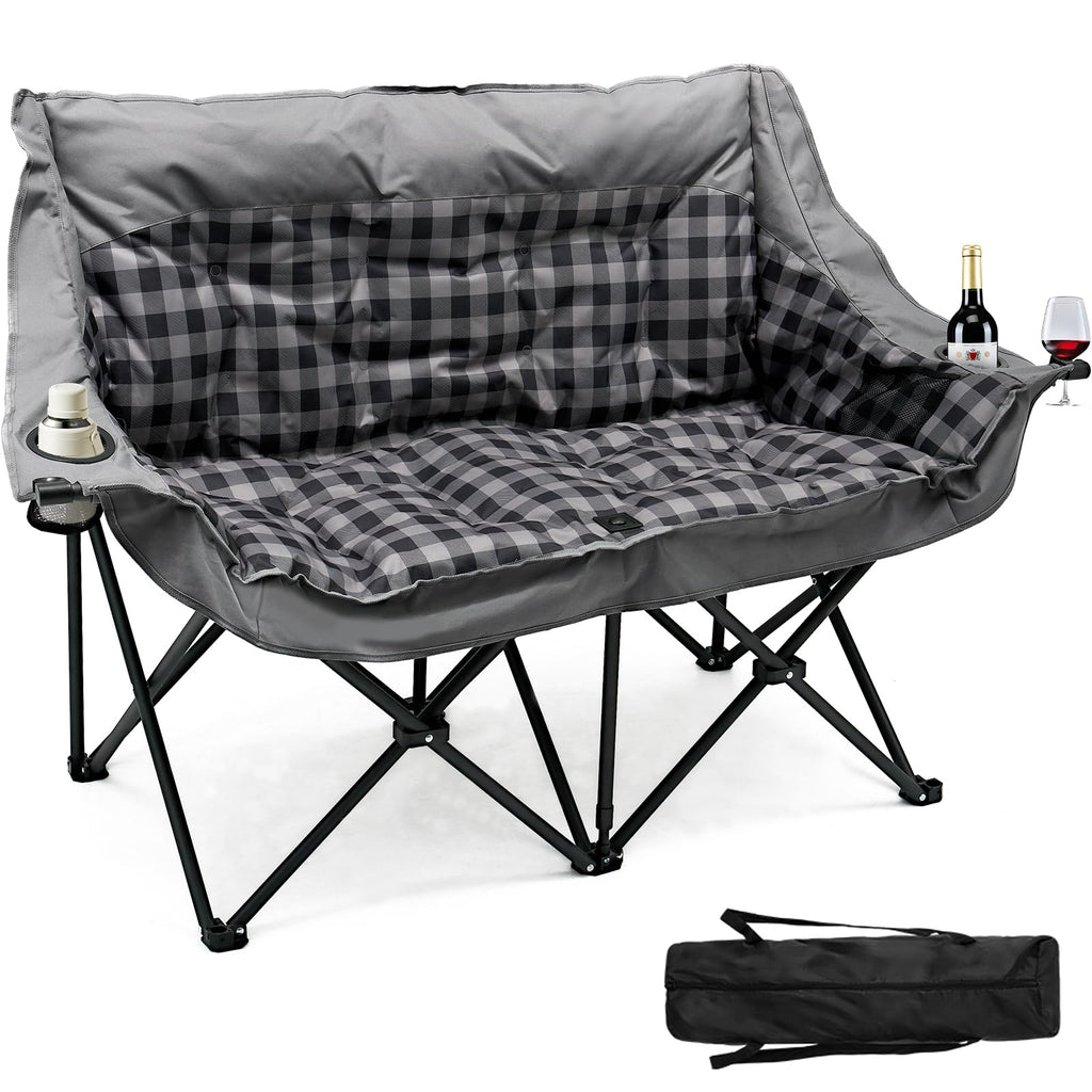 DoCred Double Camping Loveseat Chair | 2-Person | 660 lb Capacity | Cup Holders & Side Pockets