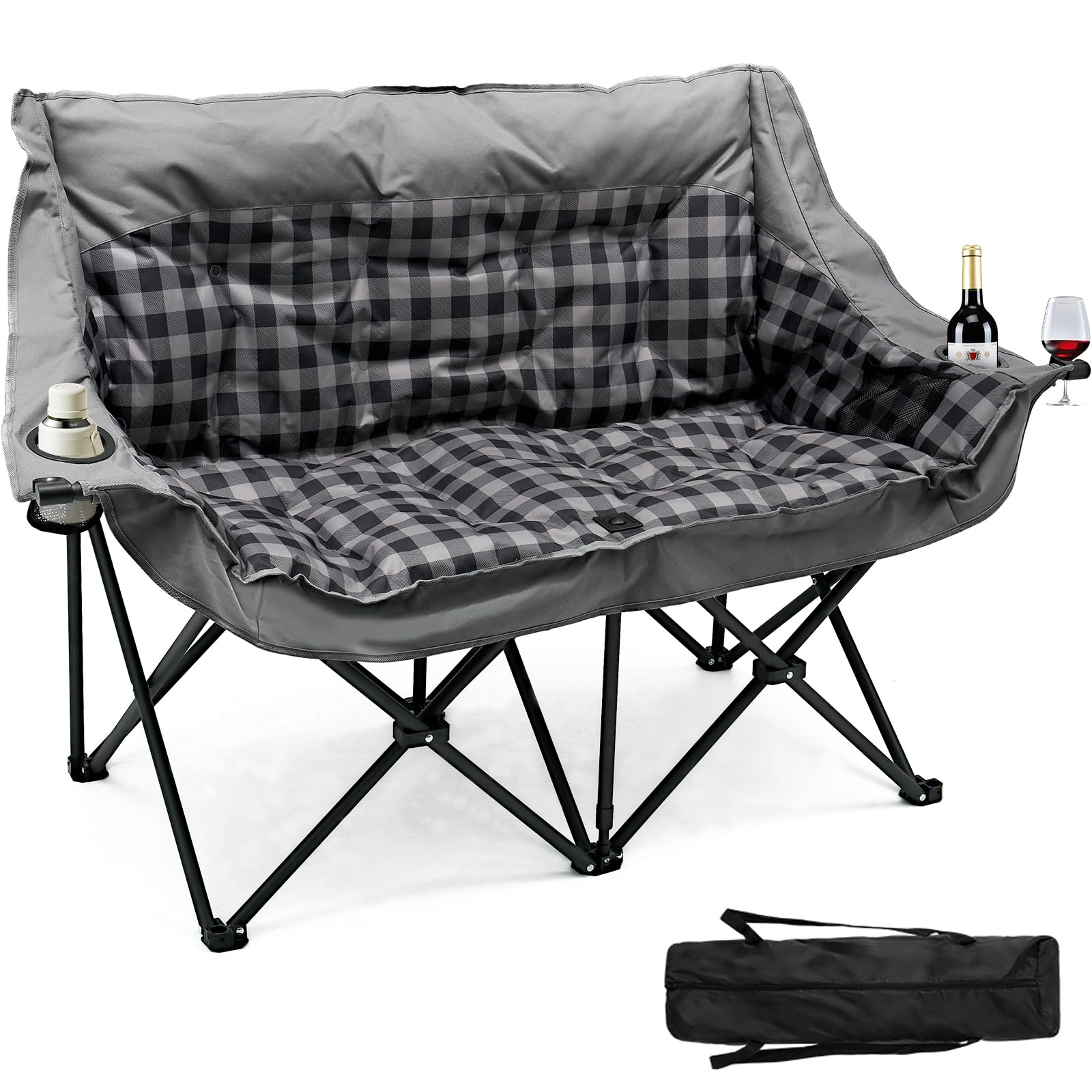 DoCred Double Camping Loveseat Chair | 2-Person | 660 lb Capacity | Cup Holders & Side Pockets