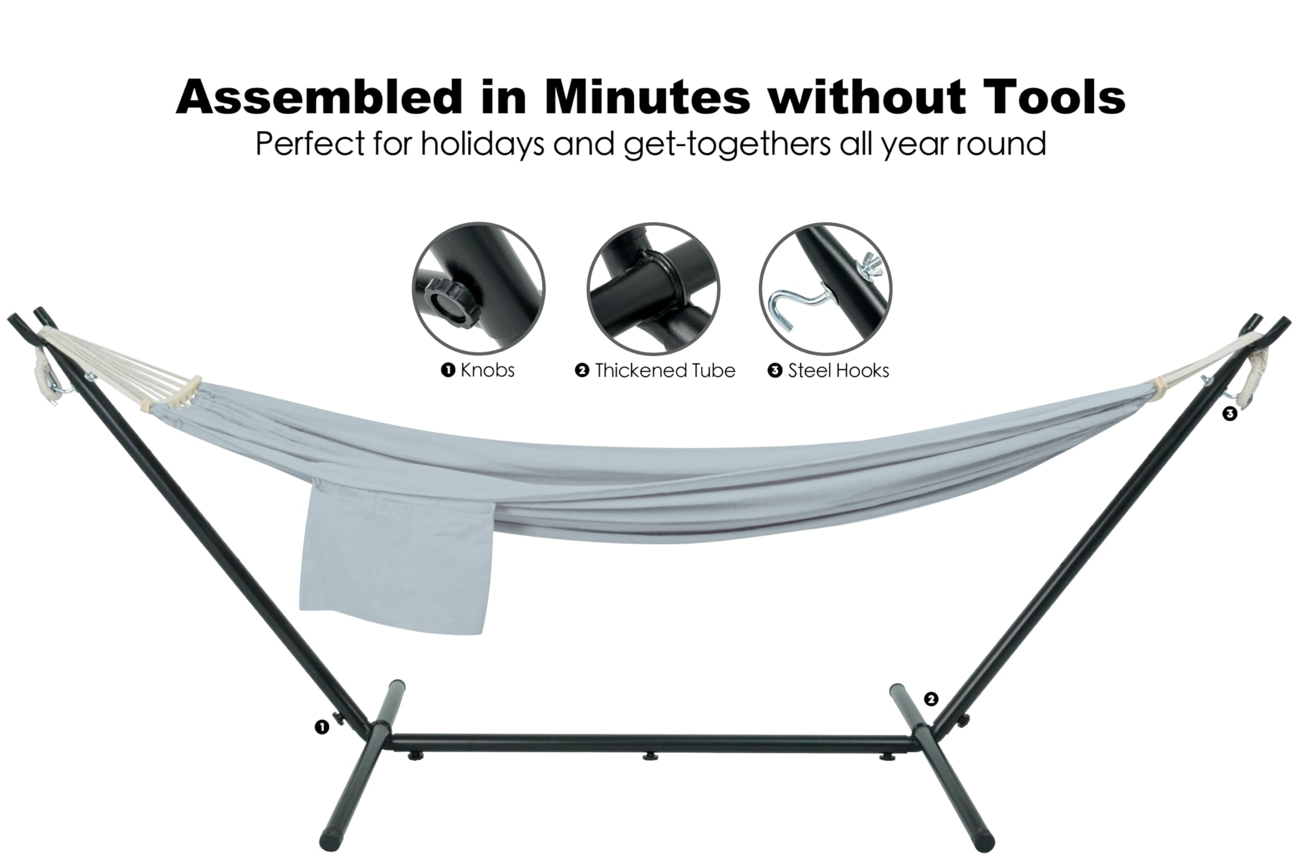 GAFETE Double Hammock with Stand | 2-Person | 600 lb Capacity | Indoor & Outdoor