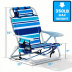 Portable Lay-Flat Beach Chair | 2-Pack | 5-Position Backpack Chair with Cup Holder