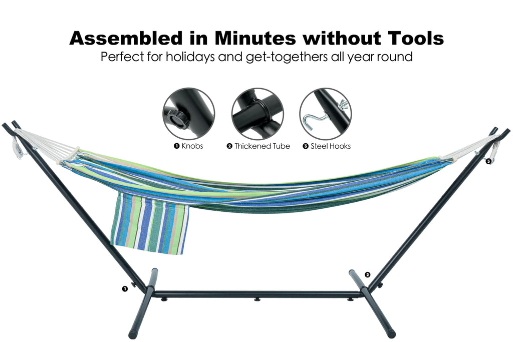 GAFETE Double Hammock with Stand | 2-Person | 600 lb Capacity | Indoor & Outdoor