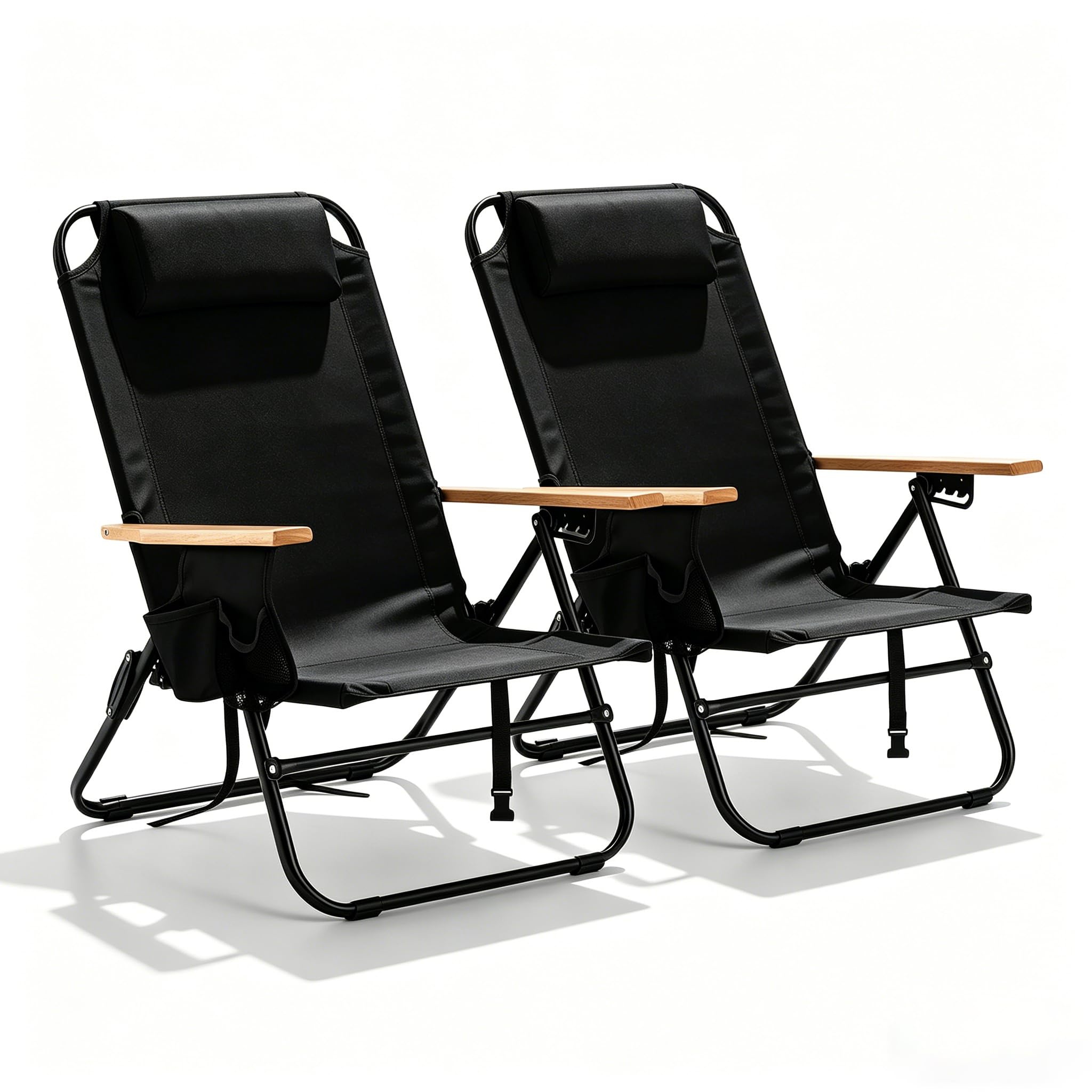 Portable Lay-Flat Beach Chair | 2-Pack | 5-Position Backpack Chair with Cup Holder