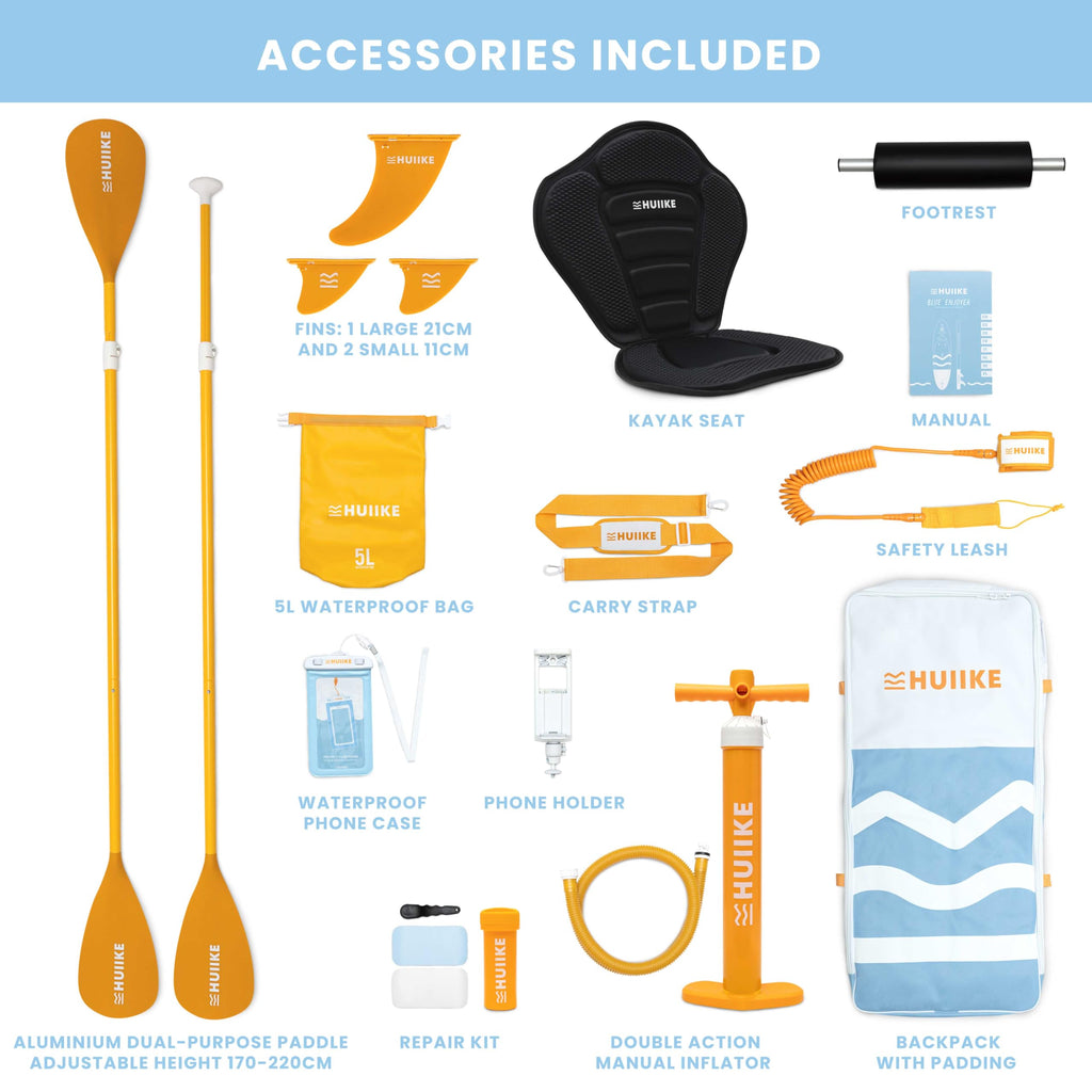 HUIIKE Inflatable Paddle Board & Kayak 2-in-1 | 10' x 33" | Full Pack with Kayak Seat & Accessories