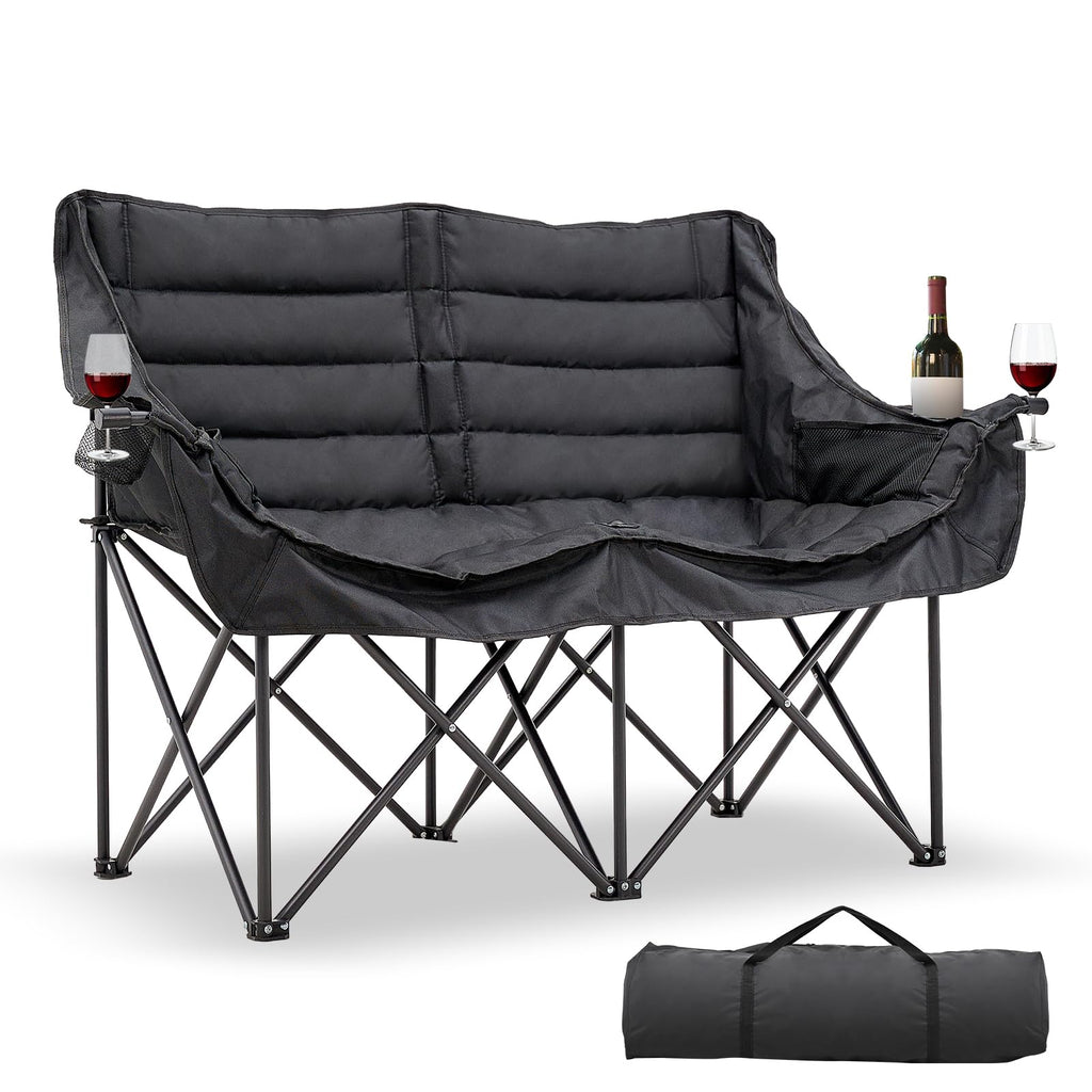 DoCred Double Camping Loveseat Chair | 2-Person | 660 lb Capacity | Cup Holders & Side Pockets