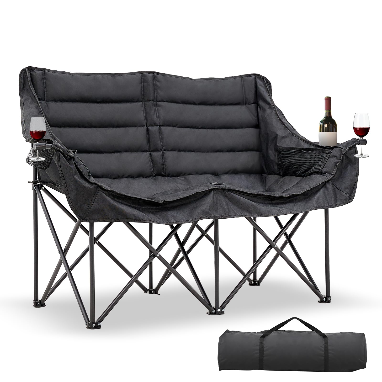 DoCred Double Camping Loveseat Chair | 2-Person | 660 lb Capacity | Cup Holders & Side Pockets
