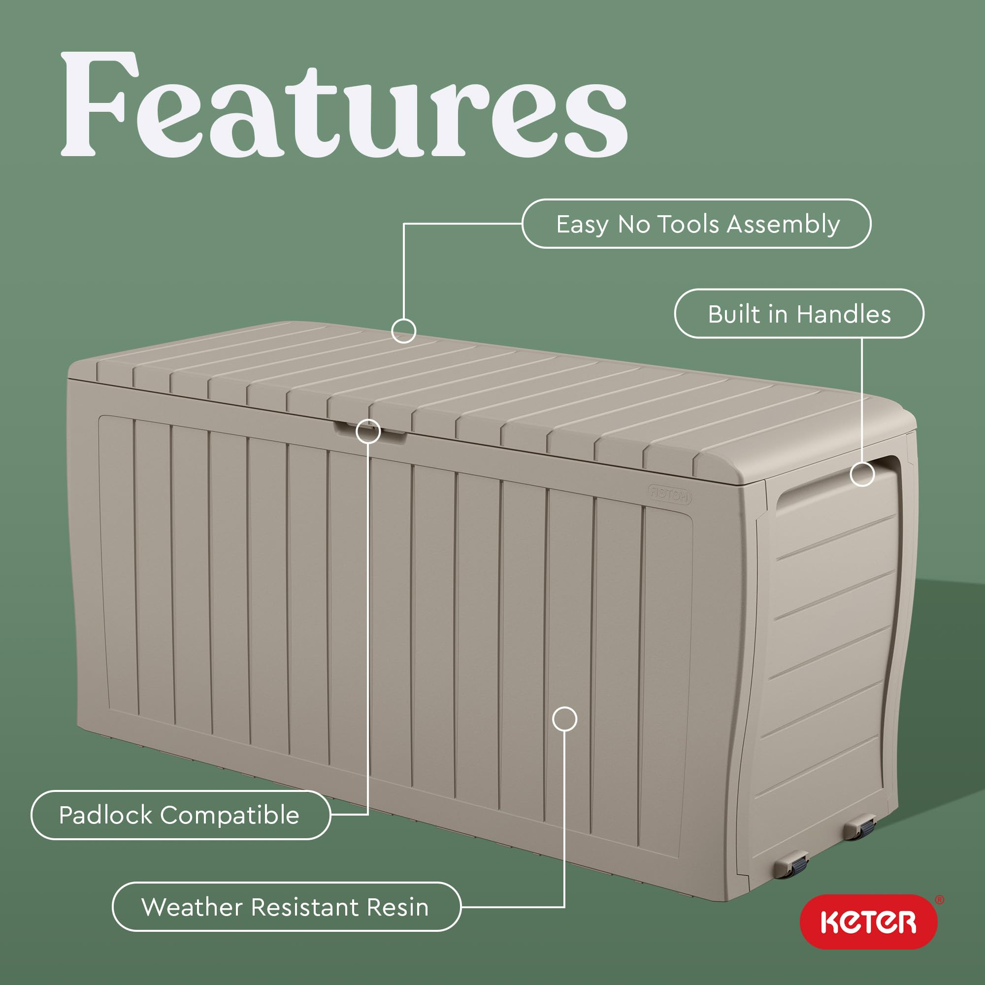 Keter Marvel Plus 71 Gallon Resin Outdoor Storage Box for Patio Furniture Cushions, Throw Pillows, Garden Tools and Pool Floats, Beige