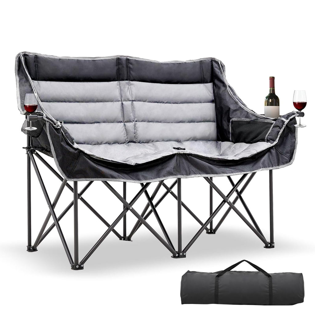 DoCred Double Camping Loveseat Chair | 2-Person | 660 lb Capacity | Cup Holders & Side Pockets