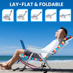 Portable Lay-Flat Beach Chair | 2-Pack | 5-Position Backpack Chair with Cup Holder