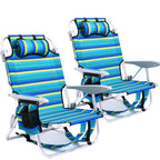 Portable Lay-Flat Beach Chair | 2-Pack | 5-Position Backpack Chair with Cup Holder