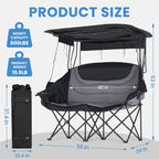 DoCred Double Camping Loveseat Chair | 2-Person | 660 lb Capacity | Cup Holders & Side Pockets