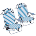 Portable Lay-Flat Beach Chair | 2-Pack | 5-Position Backpack Chair with Cup Holder