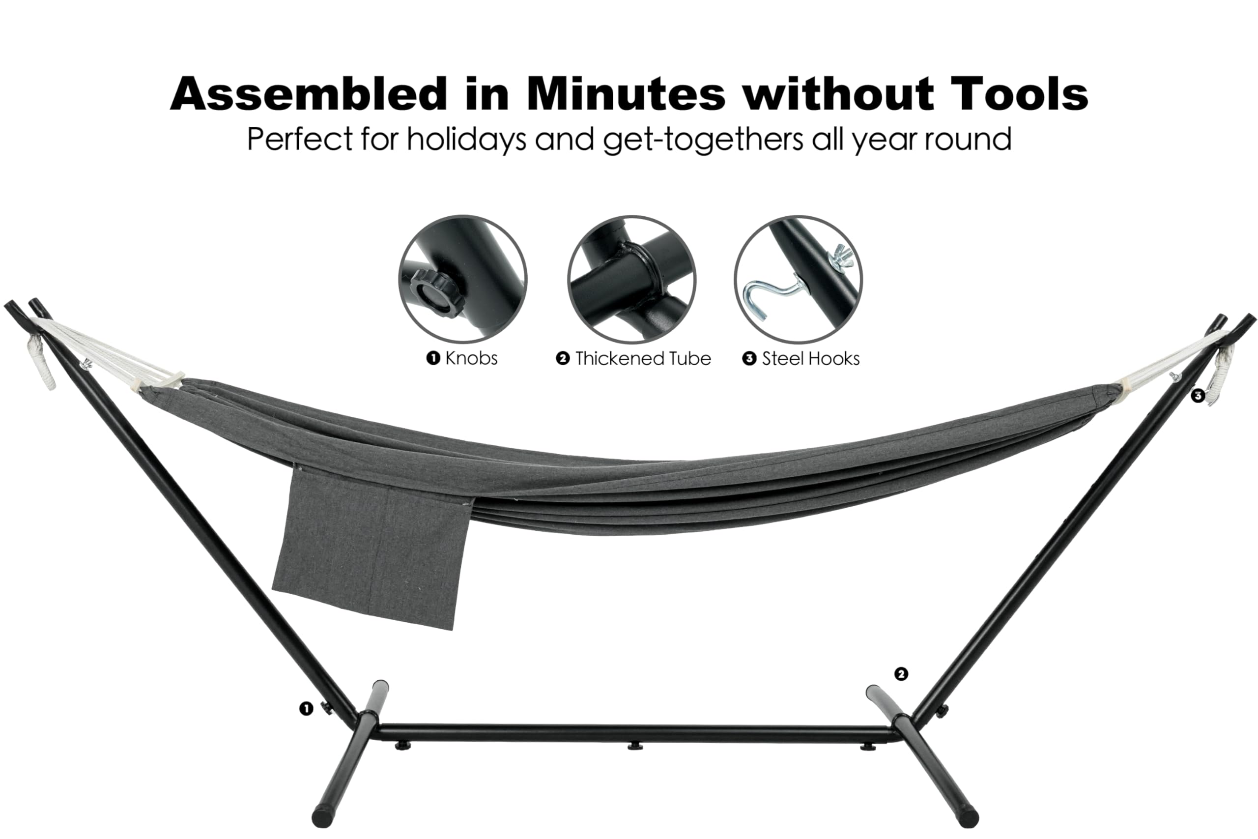 GAFETE Double Hammock with Stand | 2-Person | 600 lb Capacity | Indoor & Outdoor