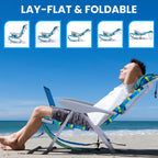 Portable Lay-Flat Beach Chair | 2-Pack | 5-Position Backpack Chair with Cup Holder