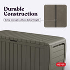 Keter Marvel Plus 71 Gallon Resin Outdoor Storage Box for Patio Furniture Cushions, Throw Pillows, Garden Tools and Pool Floats, Beige