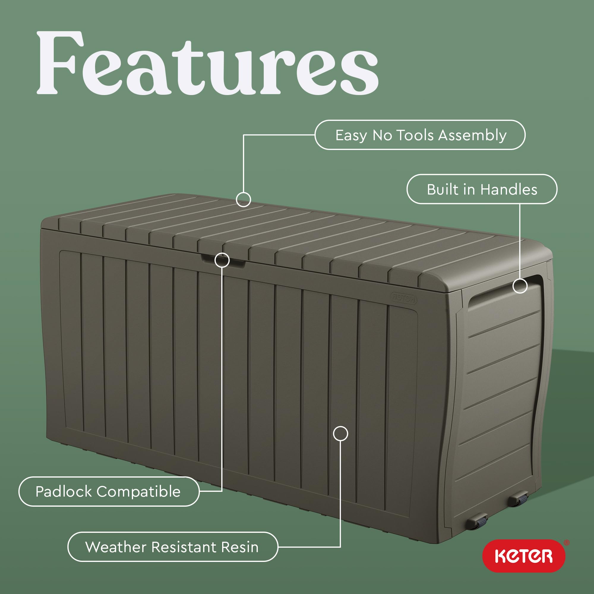 Keter Marvel Plus 71 Gallon Resin Outdoor Storage Box for Patio Furniture Cushions, Throw Pillows, Garden Tools and Pool Floats, Beige