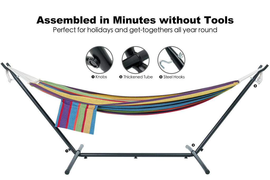 GAFETE Double Hammock with Stand | 2-Person | 600 lb Capacity | Indoor & Outdoor
