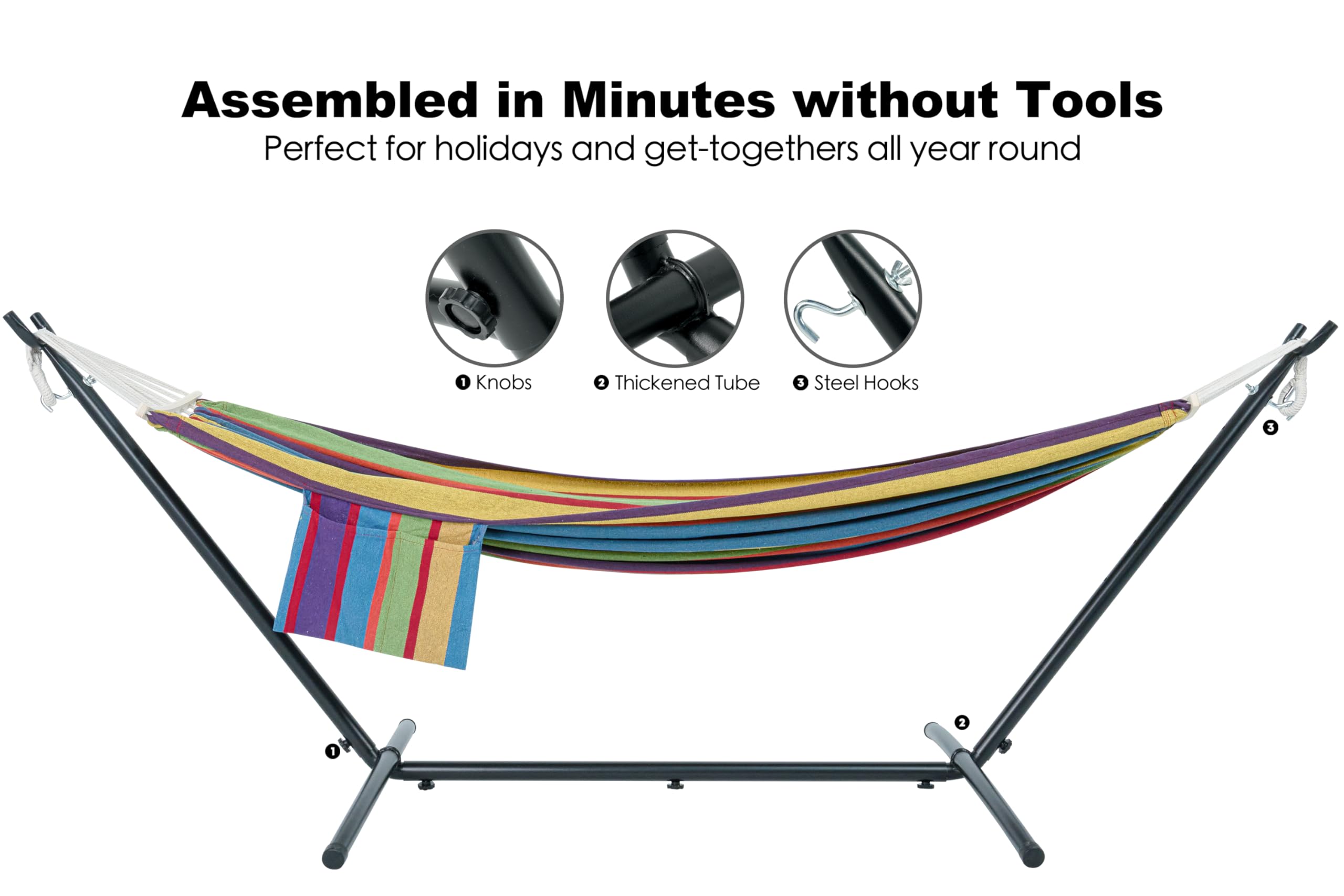 GAFETE Double Hammock with Stand | 2-Person | 600 lb Capacity | Indoor & Outdoor