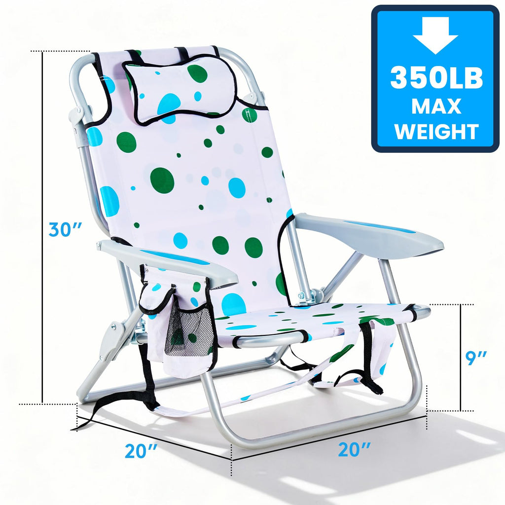 Portable Lay-Flat Beach Chair | 2-Pack | 5-Position Backpack Chair with Cup Holder