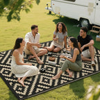 RURALITY Outdoor Rugs 8'x10' Waterproof for Patios Clearance,Plastic Straw Mats for RV, Camping,Backyard,Porch,Deck,Balcony,Reversible,Geometric