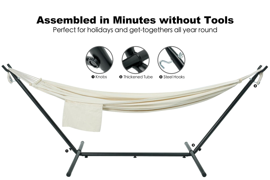 GAFETE Double Hammock with Stand | 2-Person | 600 lb Capacity | Indoor & Outdoor