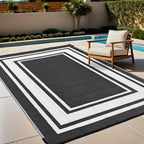 RURALITY Outdoor Rugs 8'x10' Waterproof for Patios Clearance,Plastic Straw Mats for RV, Camping,Backyard,Porch,Deck,Balcony,Reversible,Geometric