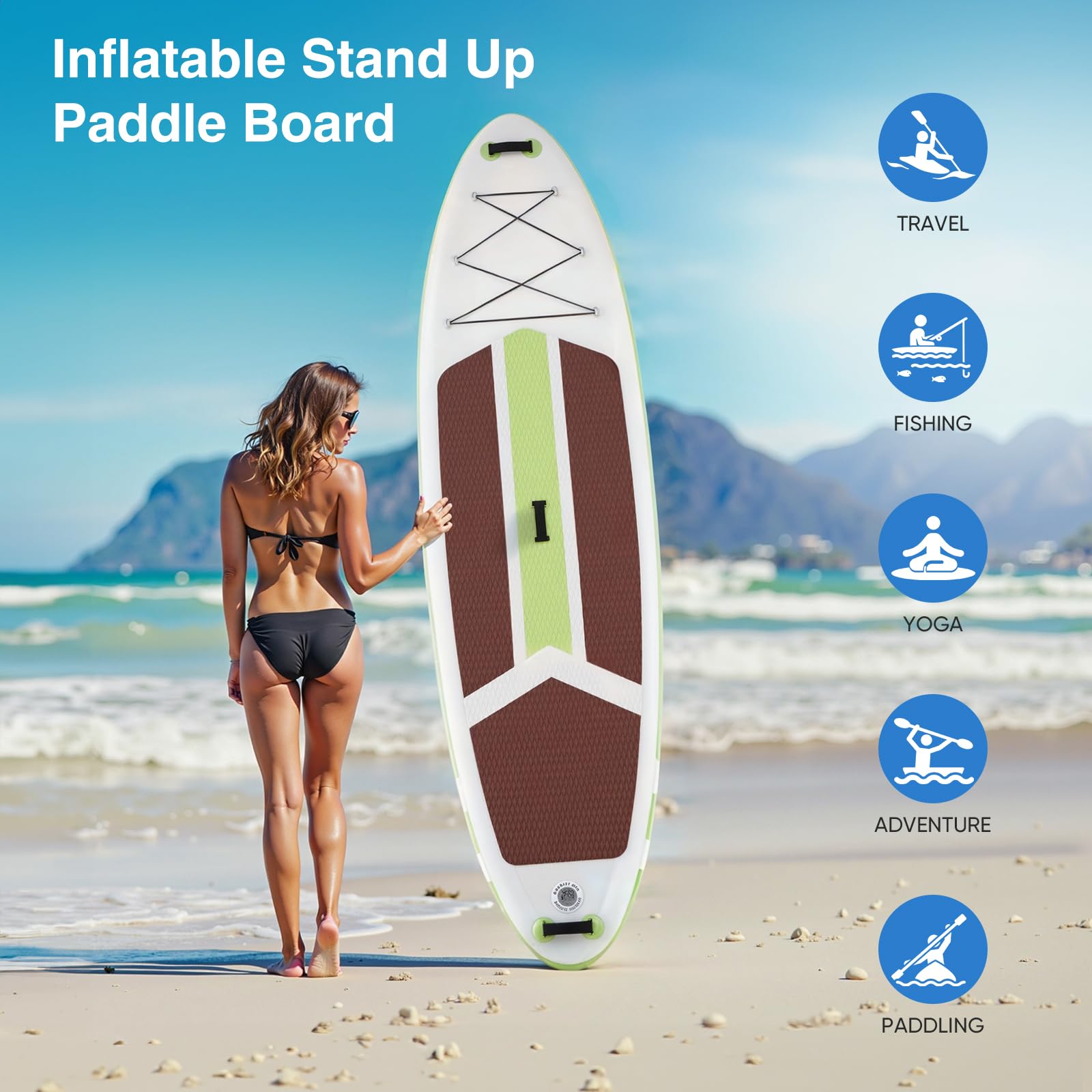 Sweetcrispy Inflatable Stand Up Paddle Board | Wide Stable Design | All Skill Levels | Full Accessories