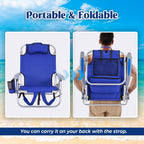 Portable Lay-Flat Beach Chair | 2-Pack | 5-Position Backpack Chair with Cup Holder
