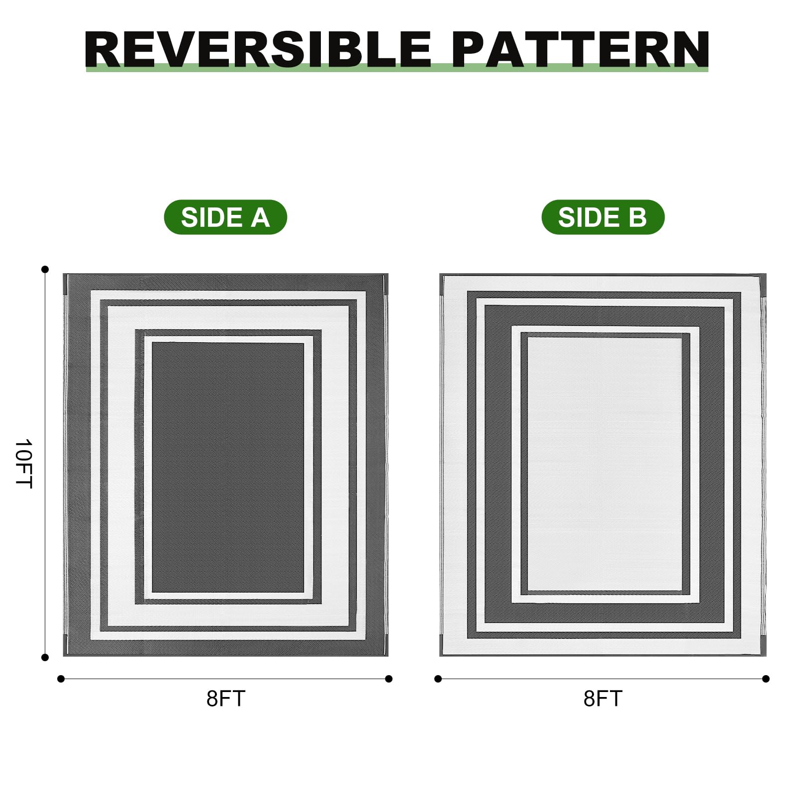 RURALITY Outdoor Rugs 8'x10' Waterproof for Patios Clearance,Plastic Straw Mats for RV, Camping,Backyard,Porch,Deck,Balcony,Reversible,Geometric