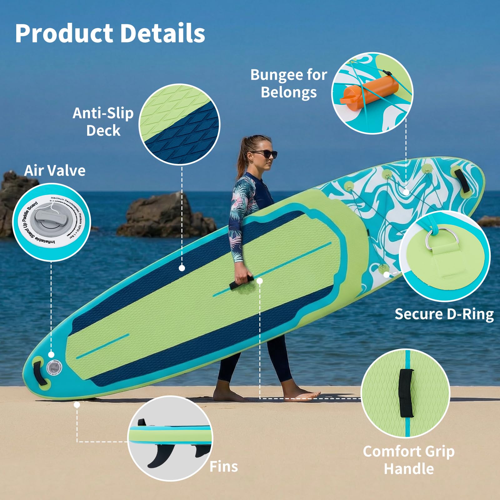 Sweetcrispy Inflatable Stand Up Paddle Board | Wide Stable Design | All Skill Levels | Full Accessories