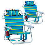 Portable Lay-Flat Beach Chair | 2-Pack | 5-Position Backpack Chair with Cup Holder
