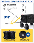 Hikenture Beach Wagon with Balloon Wheels | 440 lb Capacity | Collapsible Sand Cart