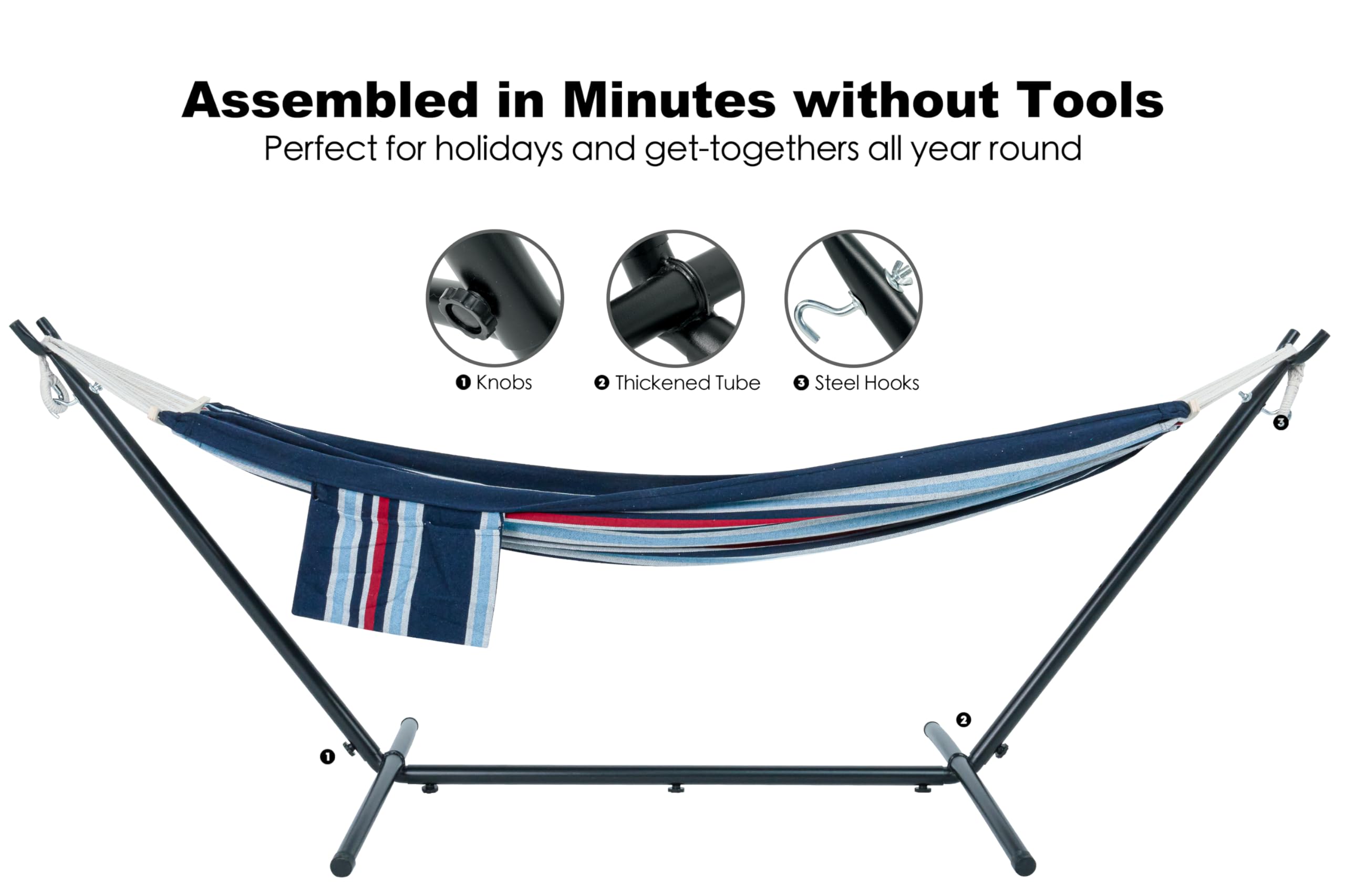 GAFETE Double Hammock with Stand | 2-Person | 600 lb Capacity | Indoor & Outdoor