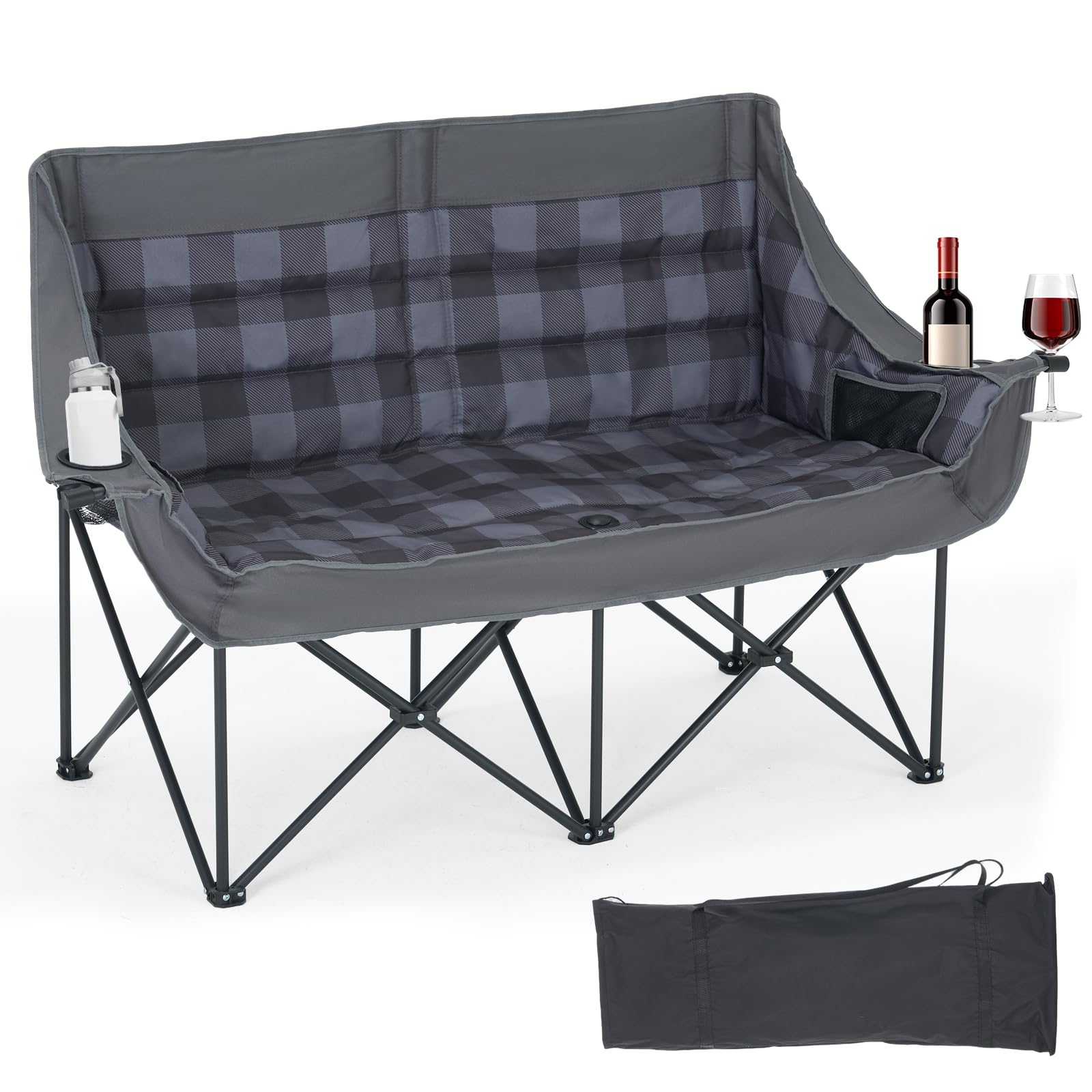 DoCred Double Camping Loveseat Chair | 2-Person | 660 lb Capacity | Cup Holders & Side Pockets