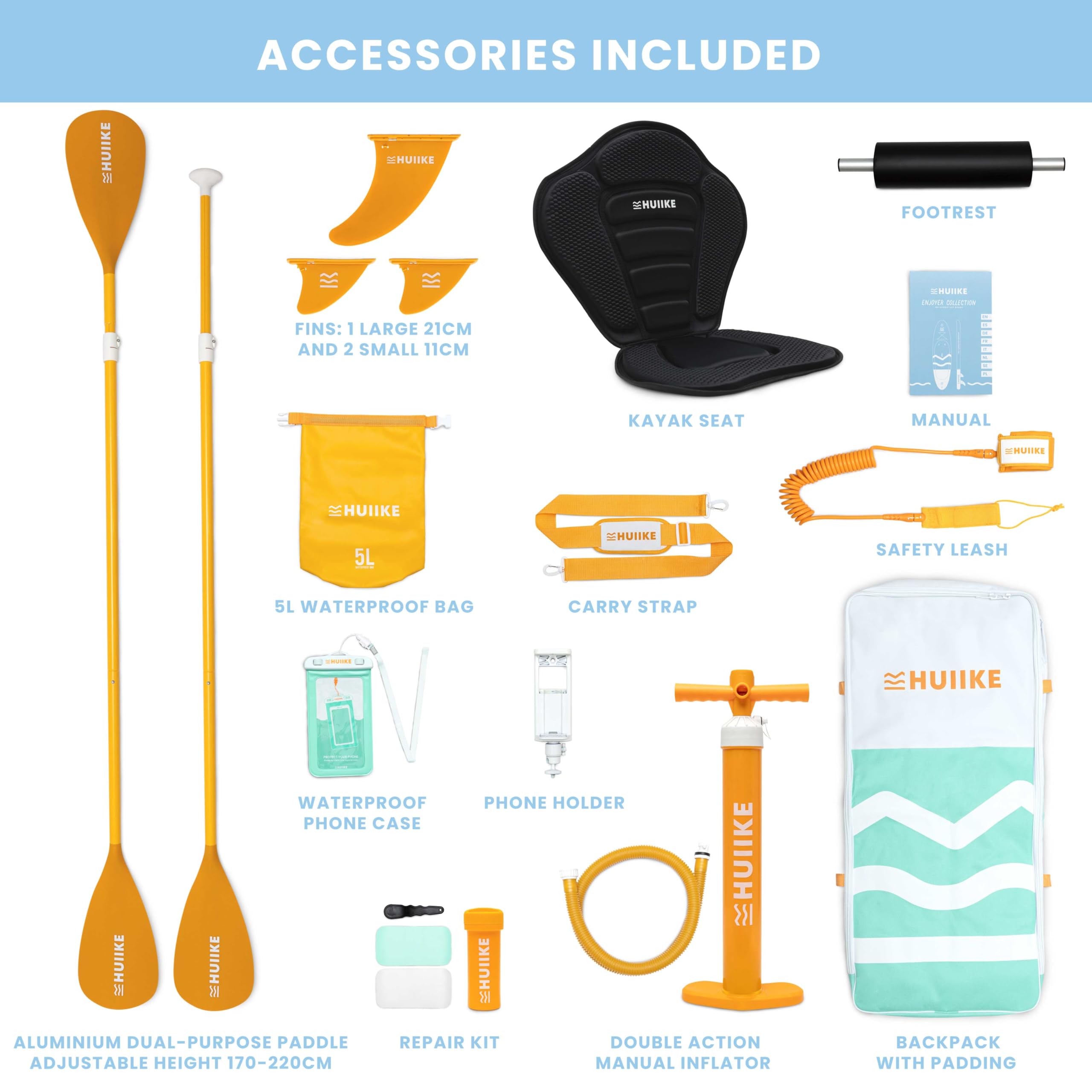 HUIIKE Inflatable Paddle Board & Kayak 2-in-1 | 10' x 33" | Full Pack with Kayak Seat & Accessories