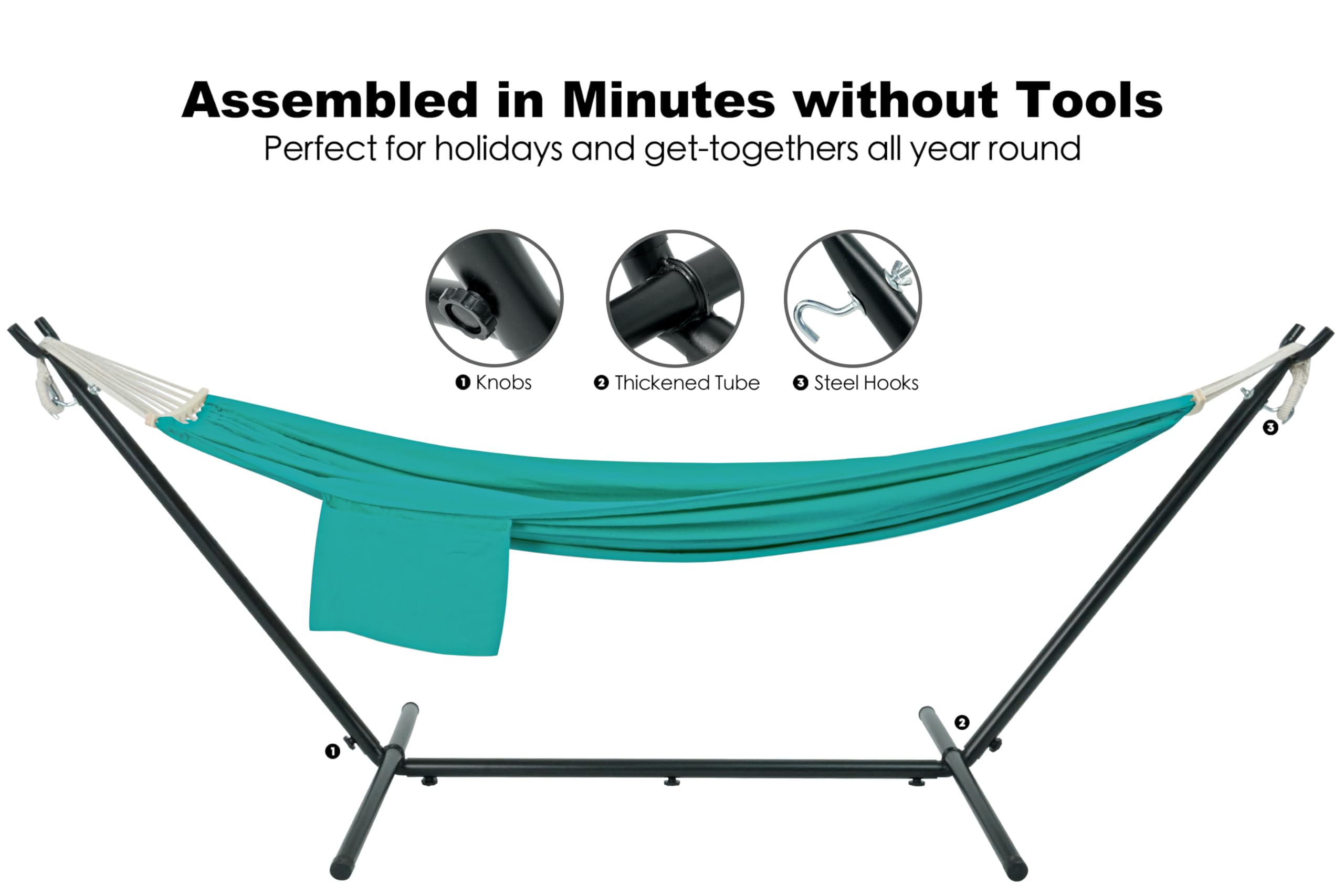 GAFETE Double Hammock with Stand | 2-Person | 600 lb Capacity | Indoor & Outdoor
