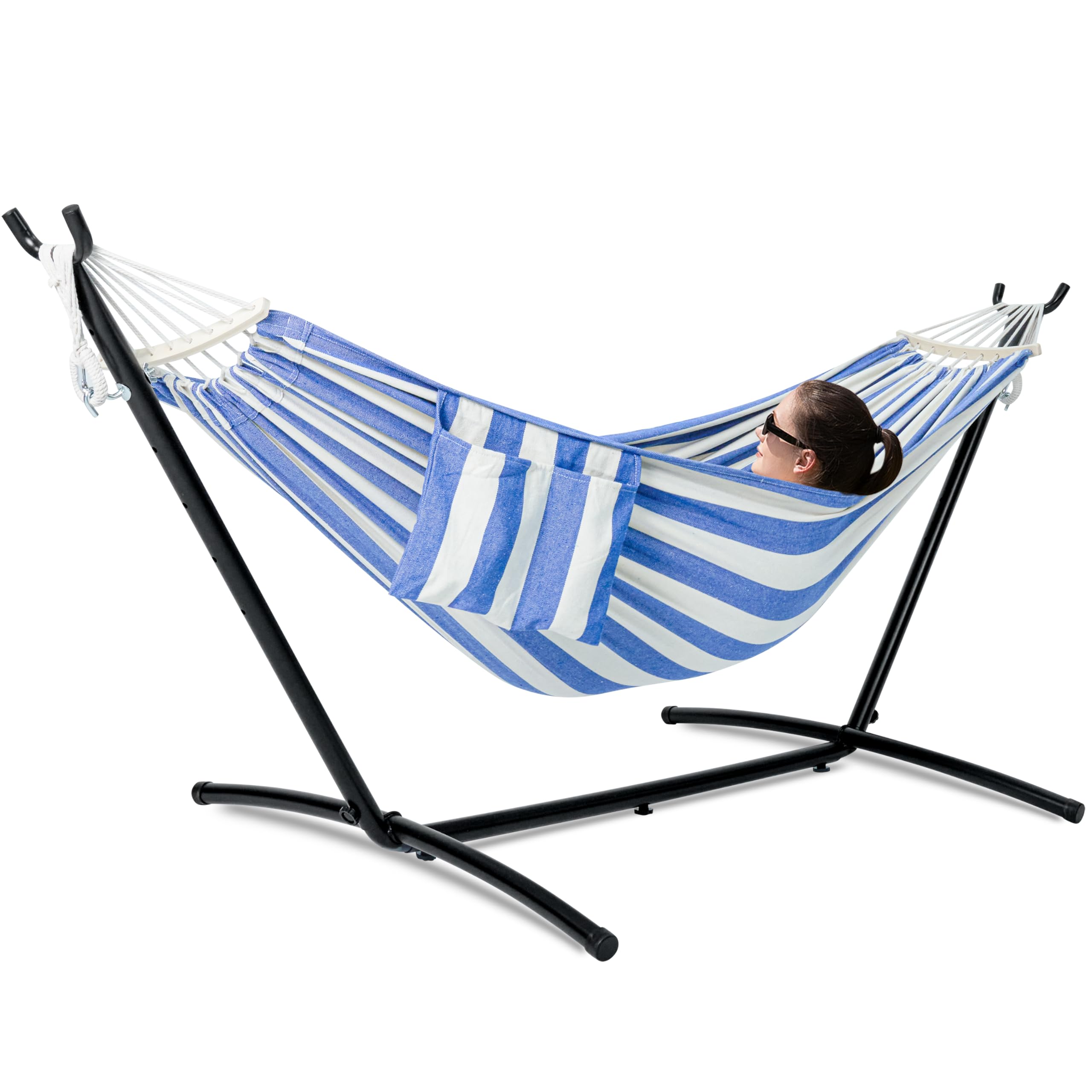 GAFETE Double Hammock with Stand | 2-Person | 600 lb Capacity | Indoor & Outdoor