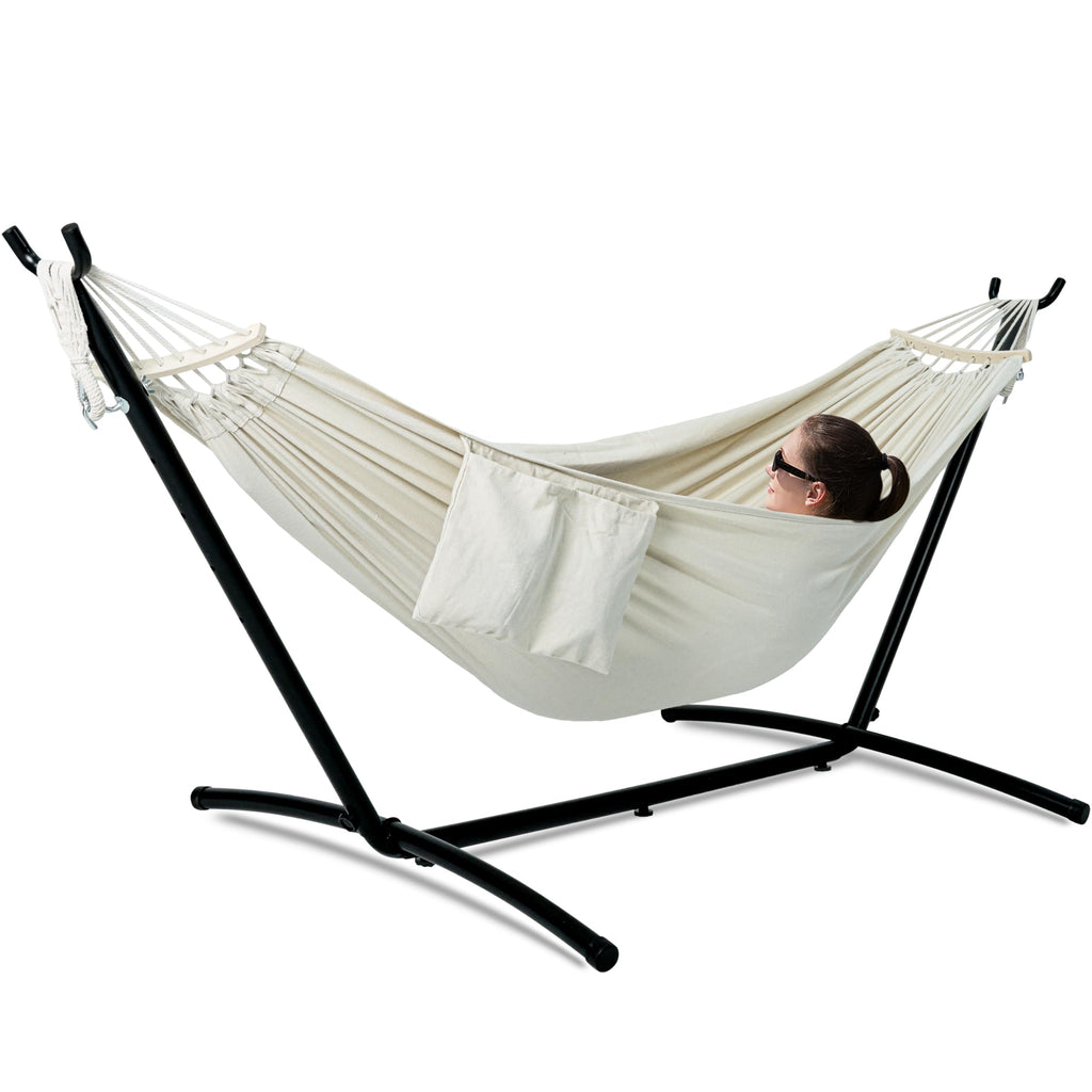 GAFETE Double Hammock with Stand | 2-Person | 600 lb Capacity | Indoor & Outdoor