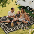 RURALITY Outdoor Rugs 8'x10' Waterproof for Patios Clearance,Plastic Straw Mats for RV, Camping,Backyard,Porch,Deck,Balcony,Reversible,Geometric