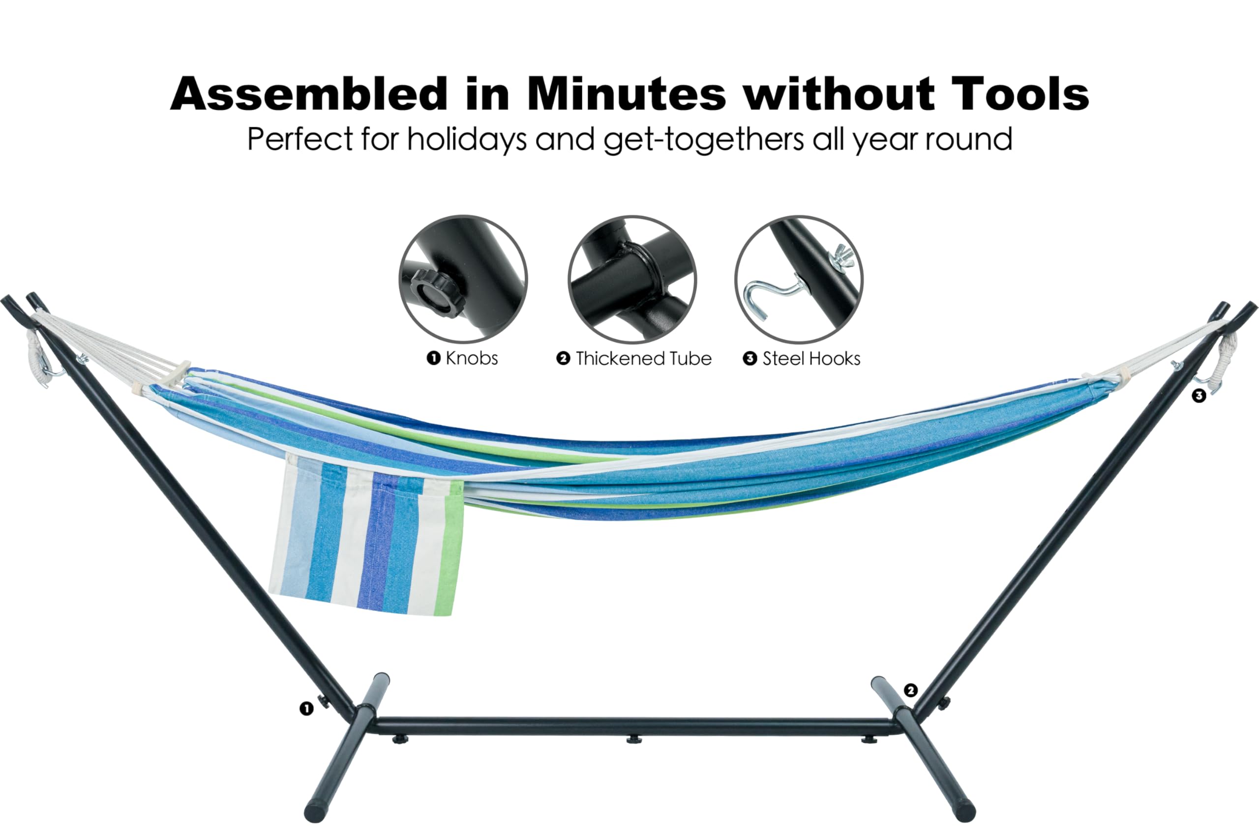 GAFETE Double Hammock with Stand | 2-Person | 600 lb Capacity | Indoor & Outdoor