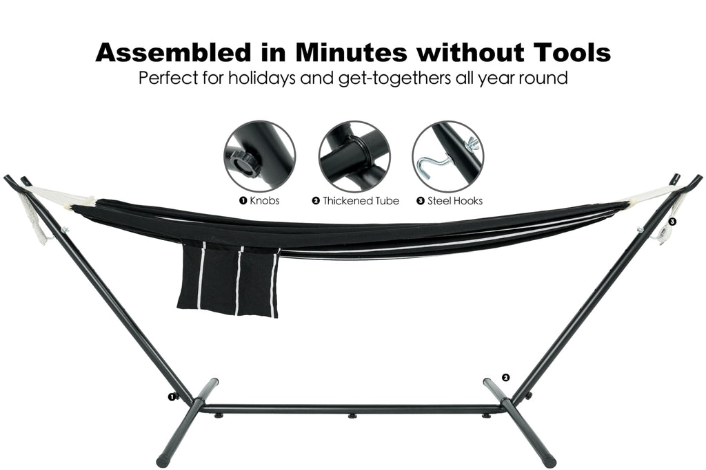 GAFETE Double Hammock with Stand | 2-Person | 600 lb Capacity | Indoor & Outdoor