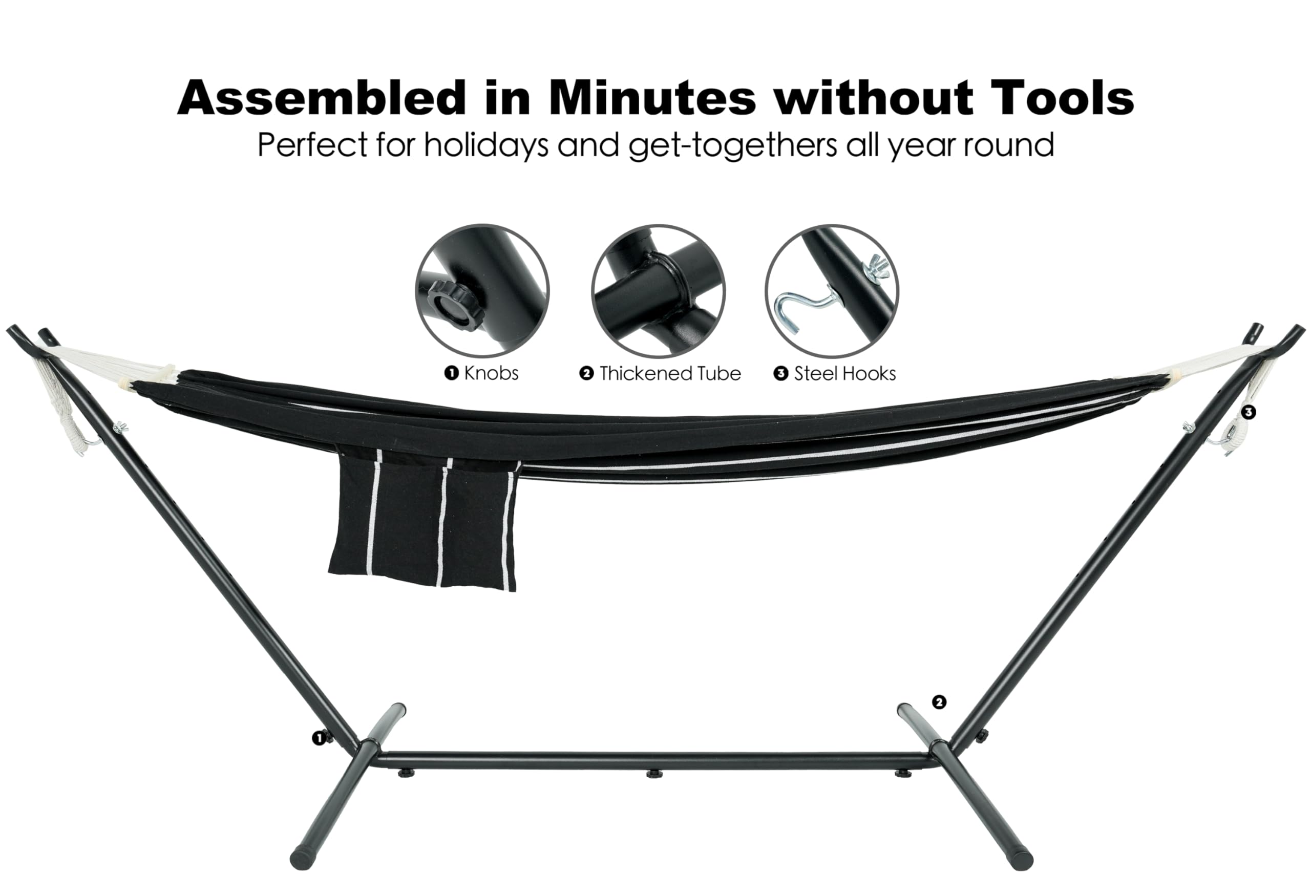 GAFETE Double Hammock with Stand | 2-Person | 600 lb Capacity | Indoor & Outdoor