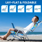 Portable Lay-Flat Beach Chair | 2-Pack | 5-Position Backpack Chair with Cup Holder