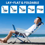 Portable Lay-Flat Beach Chair | 2-Pack | 5-Position Backpack Chair with Cup Holder