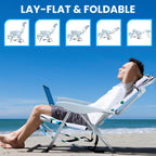 Portable Lay-Flat Beach Chair | 2-Pack | 5-Position Backpack Chair with Cup Holder